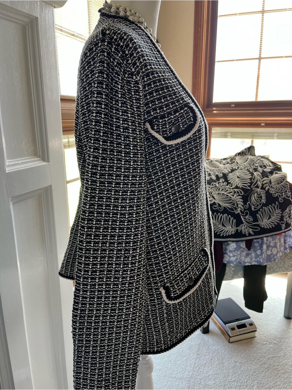 Talbots Black & White Tweed Open-Front Women's Jacket SIZE XL - Picture 4 of 12